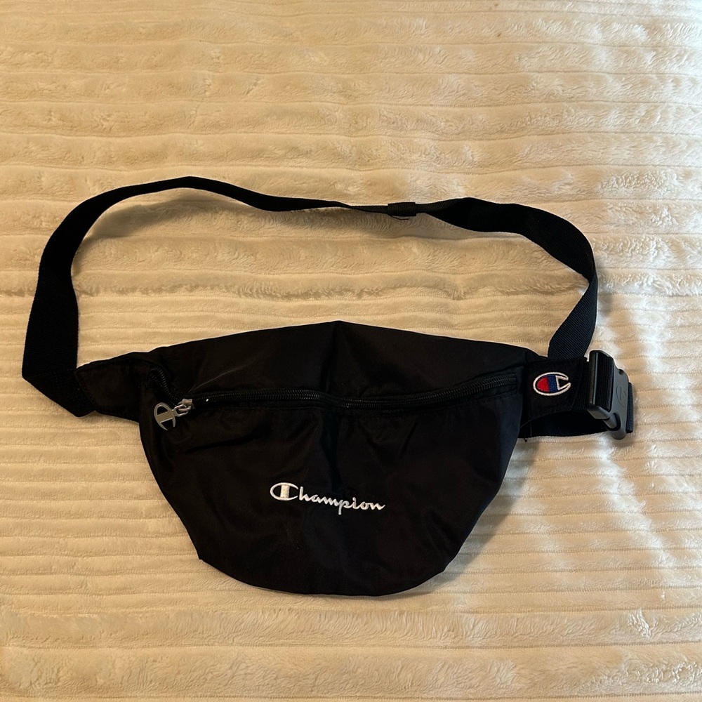 Vintage Champion Black Belt Bag with Logo